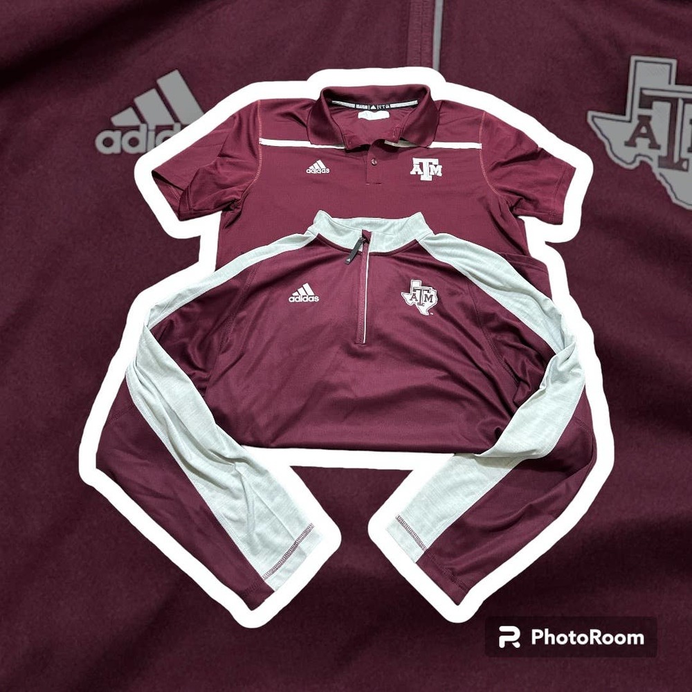 Bundle Adidas Climalite Texas A&M Aggies Polo Shirt/Long Sleeve Men’s Large